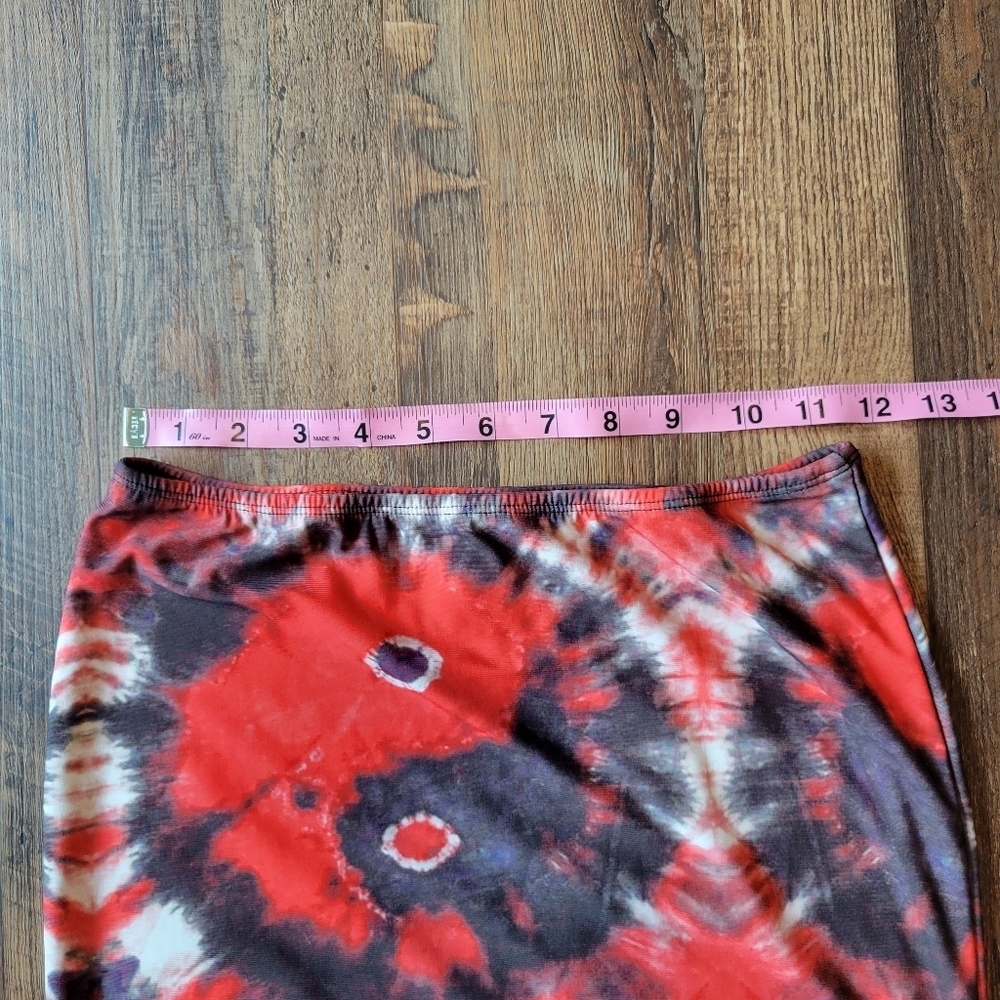 90s Omighty Red Black White Tie Dye Ying Yang Print Skirt Or Strapless Dress - Picture 4 of 6
